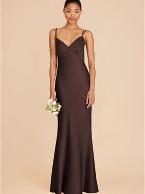 Birdy Grey espresso Slip Dress with Double Spaghetti Straps in chiffon